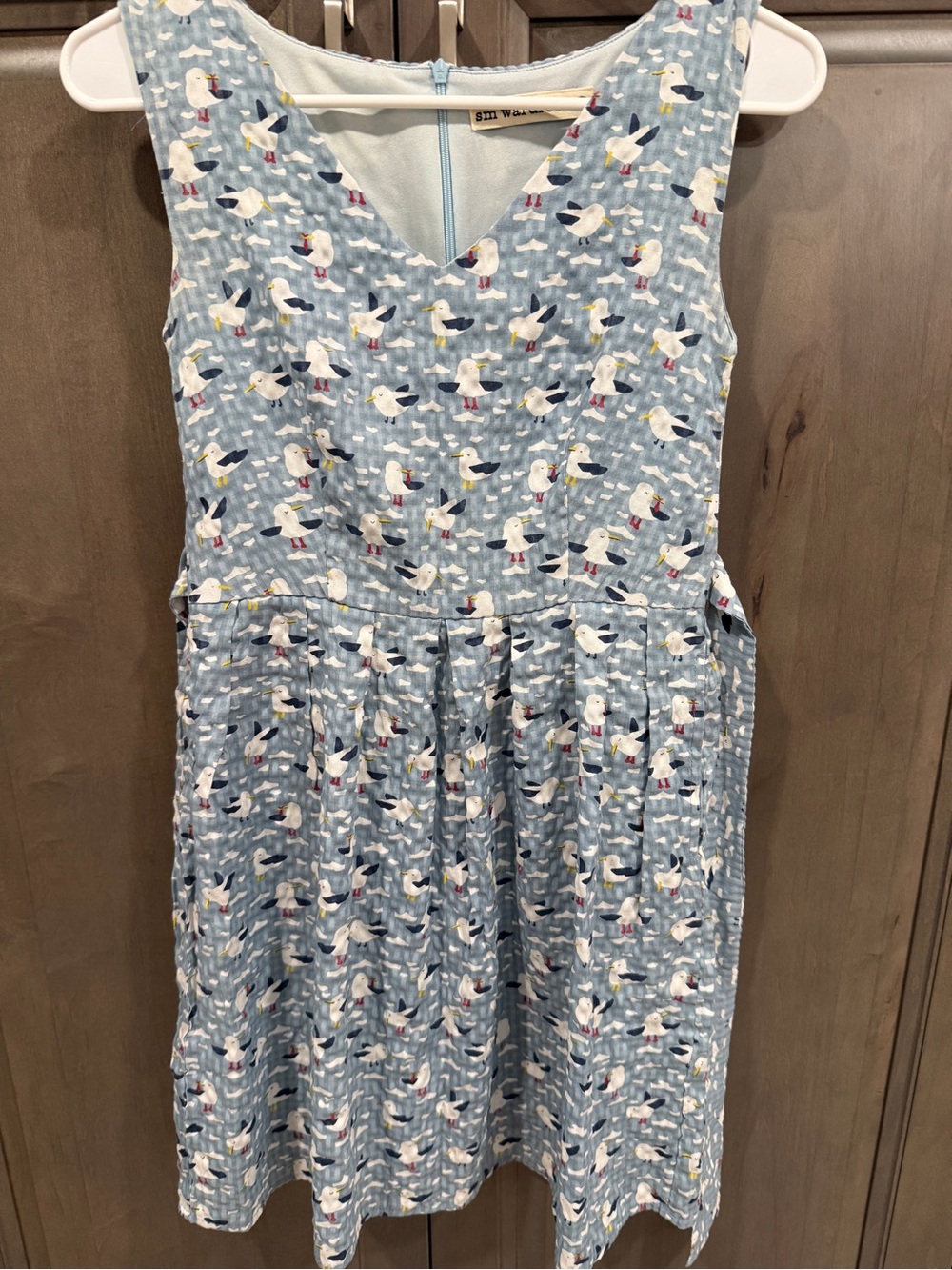 Sm Wardrobe Blue Sleeveless Seagull Print Pleated A-Line